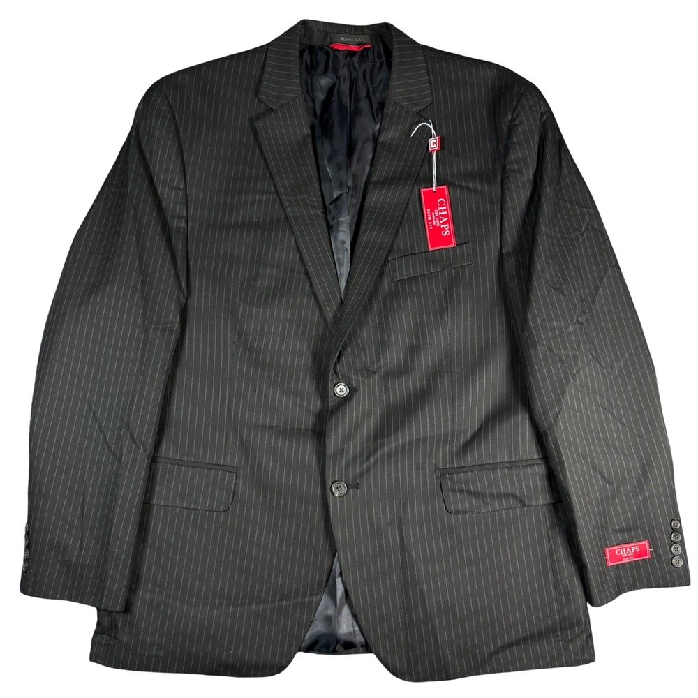 Chaps Slim Fit Blazer Men 46R Black Pinstripe Two Button Formal Business Jacket